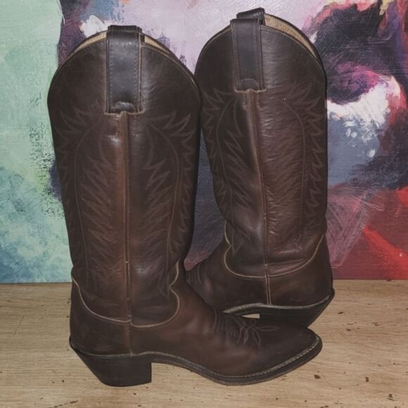 Justin Apache Classic L4935 Brown Feather Stitch Round Toe Western Boots Size 5 - Picture 6 of 11